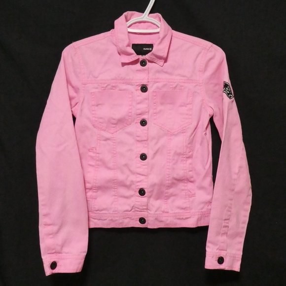 HURLEY | xs extra small | Classic Pink Denim Jacket with Black Buttons | GUC - Picture 1 of 16